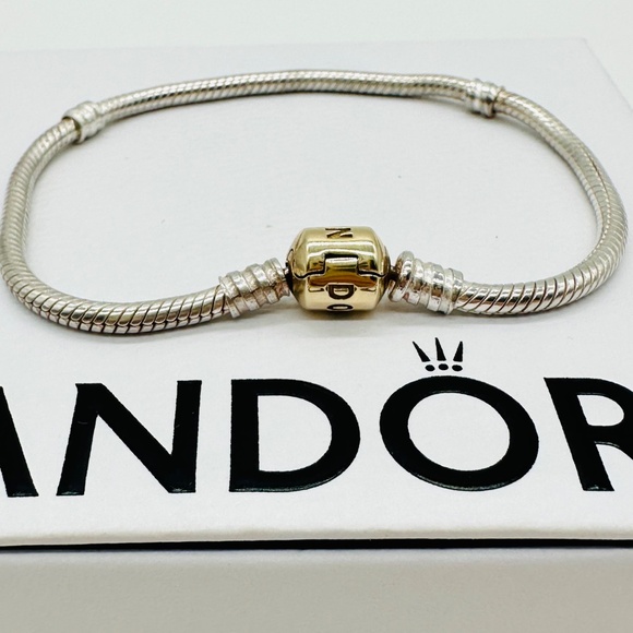 PANDORA 14K ALE 585 Gold Signature Clasp 925 Sterling Silver Bracelet 7.5" - Picture 2 of 10